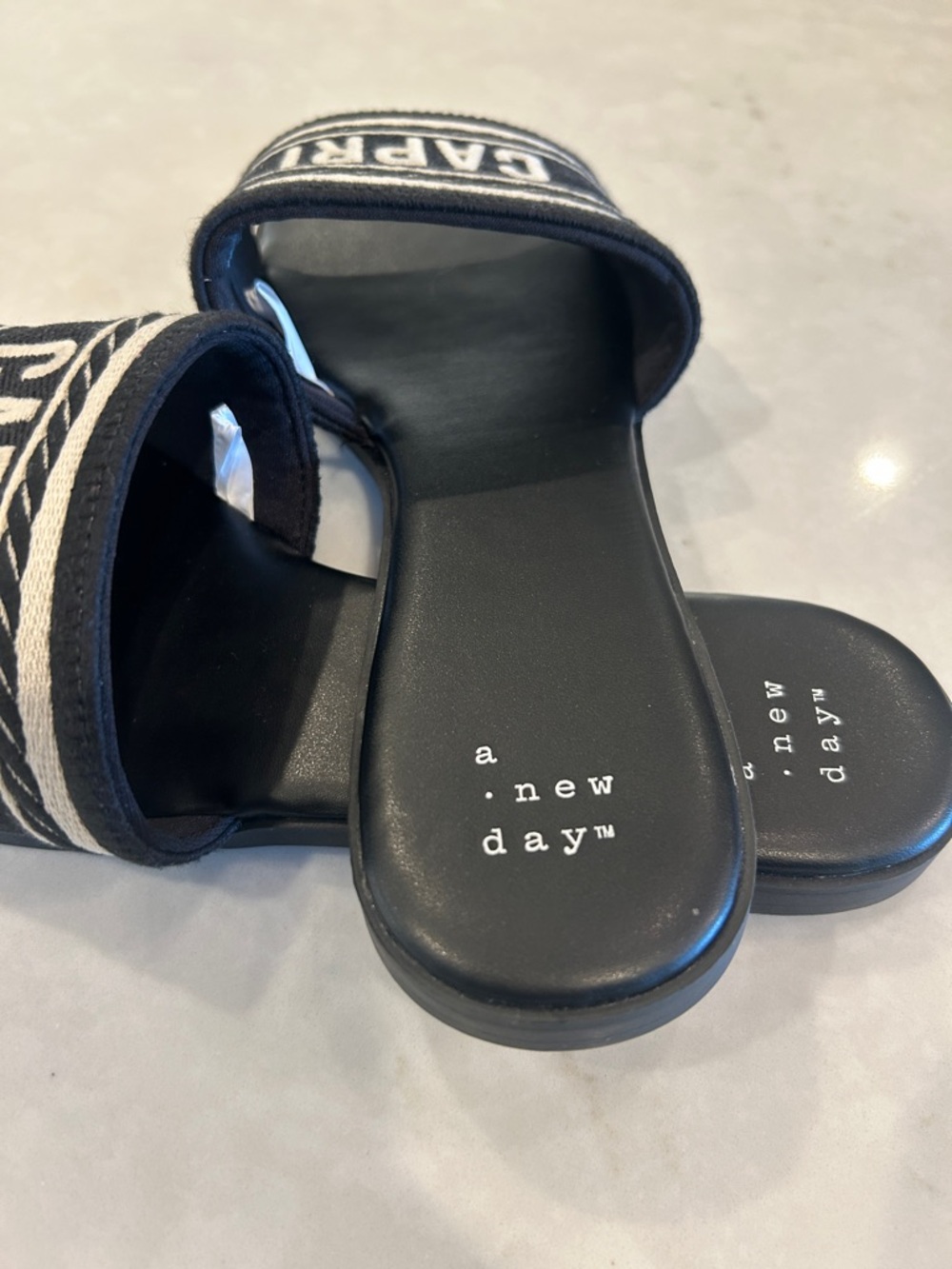 a new day Black Slide Sandals with White Logo Strap - Picture 2 of 7